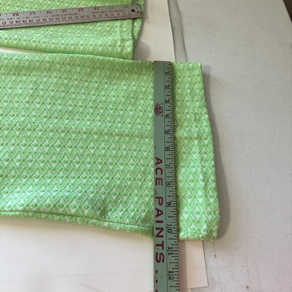 Vtg Womens Lime Green Pant Suit 1970s Diamond Print Button-Up Shirt Poly Medium - Picture 5 of 16